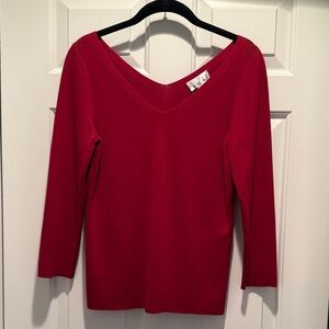 Loft Elegant Red Ribbed V-Neck Top